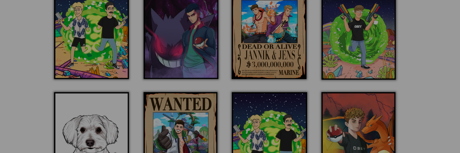 Mehrere Geschenke-Poster an einer Wand